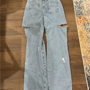 Zara Light Blue Distressed Flare Jeans